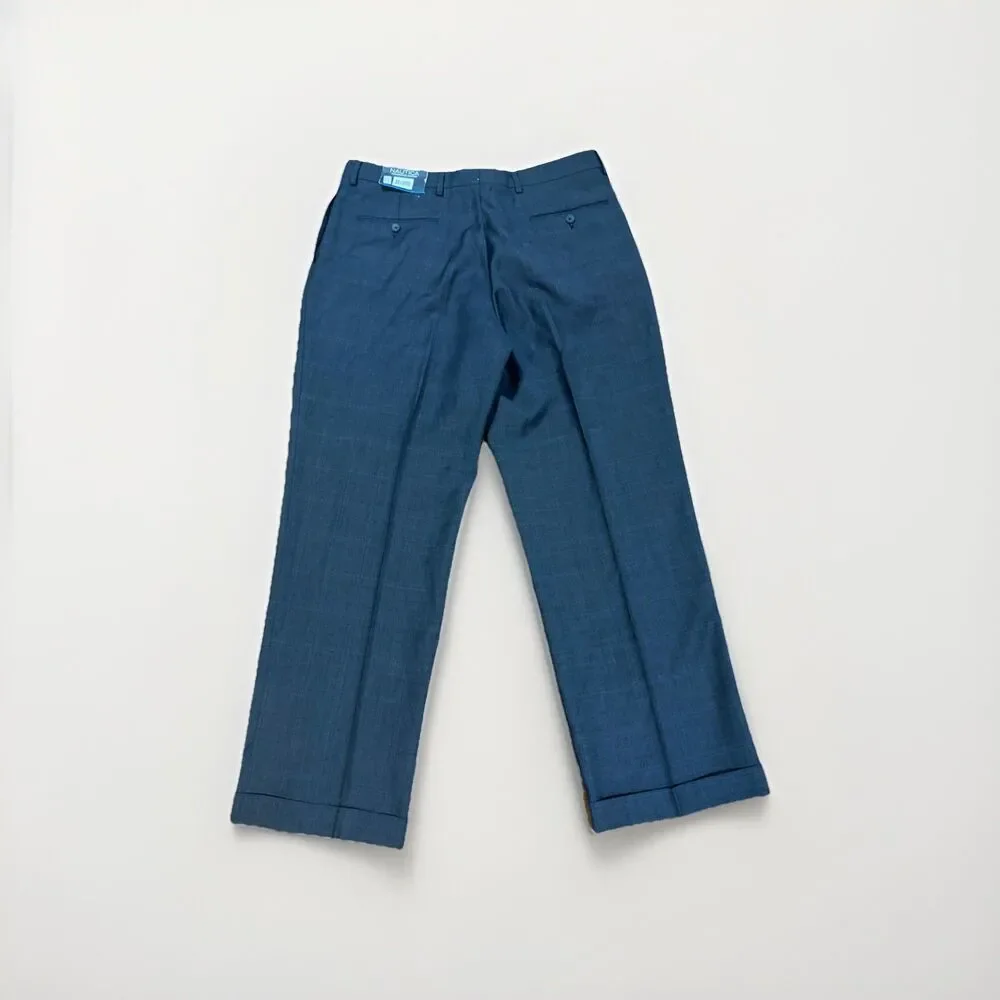 NEW Nautica Men's Dress Pants Blue Solid Fit Pleated Travel 36x30 READ